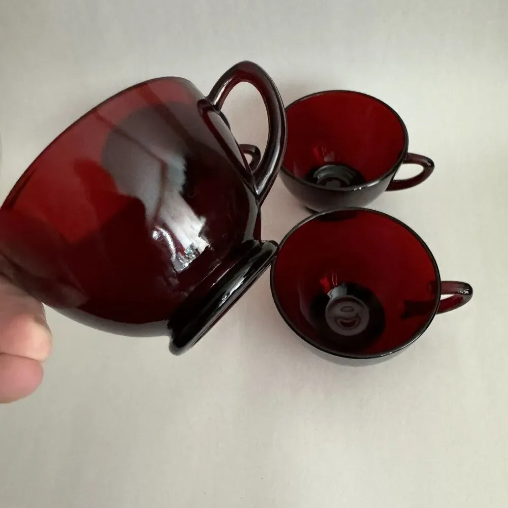 (4) Vintage Anchor Hocking Royal Ruby‎ Red Glass Teacups Cup 6oz